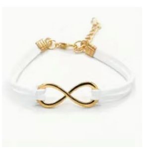 White Leather Bracelet with Gold Infiniti Charm